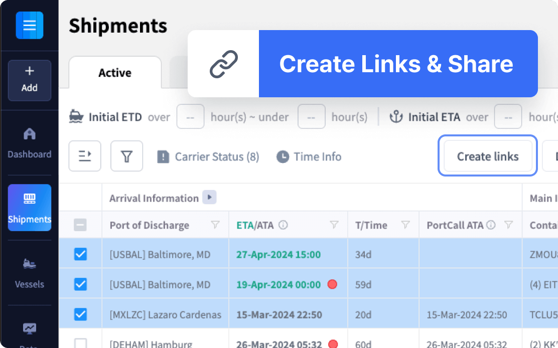 screenshot of TRADLINX Ocean Visibility